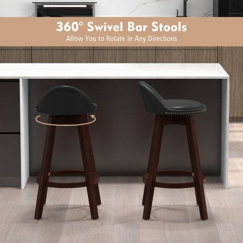 Gymax Set of 4 Swivel Bar Stools 29'' Bar Height Stools w/ PVC Leather Cover Black