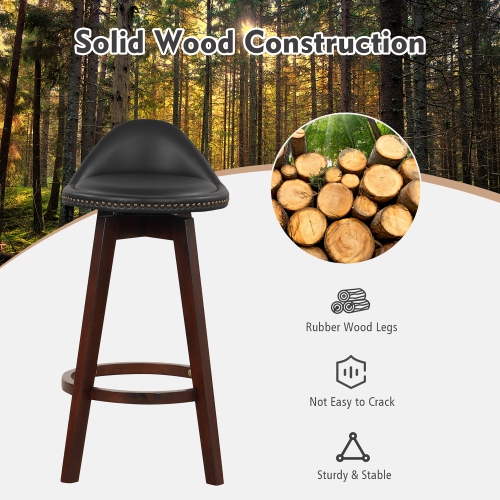 Gymax Set of 4 Swivel Bar Stools 29'' Bar Height Stools w/ PVC Leather Cover Black