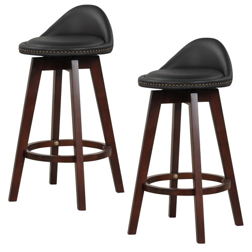 Gymax Set of 4 Swivel Bar Stools 29'' Bar Height Stools w/ PVC Leather Cover Black