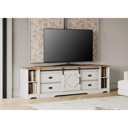 WAMPAT Modern Farmhouse TV Stand for up to 85" TVs Wood Media Console Table Storage Cabinet with Open Storage,Entertainment Center with Drawers and