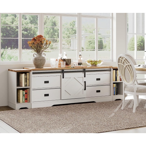 WAMPAT Modern Farmhouse TV Stand for up to 85" TVs Wood Media Console Table Storage Cabinet with Open Storage,Entertainment Center with Drawers and