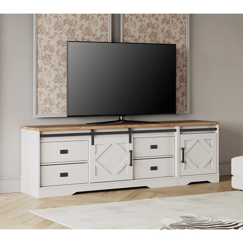 WAMPAT Modern Farmhouse TV Stand for up to 85" TVs Wood Entertainment Center with Drawers and Adjustable Shelf for Living Room, Cream White