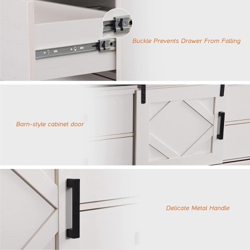 WAMPAT Modern Farmhouse TV Stand for up to 85" TVs Wood Entertainment Center with Drawers and Adjustable Shelf for Living Room, Cream White