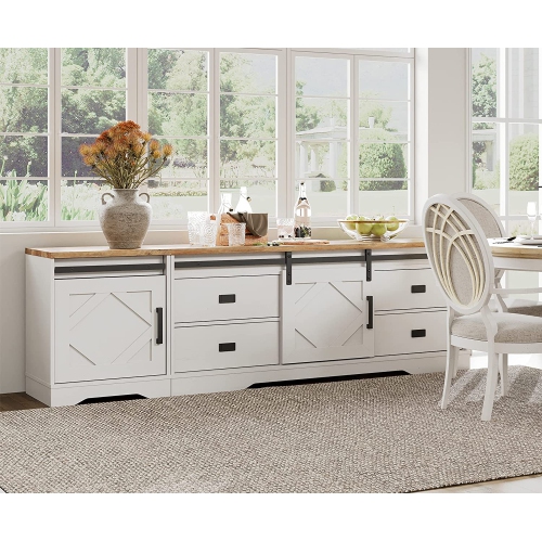 WAMPAT Modern Farmhouse TV Stand for up to 85" TVs Wood Entertainment Center with Drawers and Adjustable Shelf for Living Room, Cream White