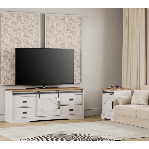 WAMPAT Modern Farmhouse TV Stand for up to 85" TVs Wood Entertainment Center with Drawers and Adjustable Shelf for Living Room, Cream White