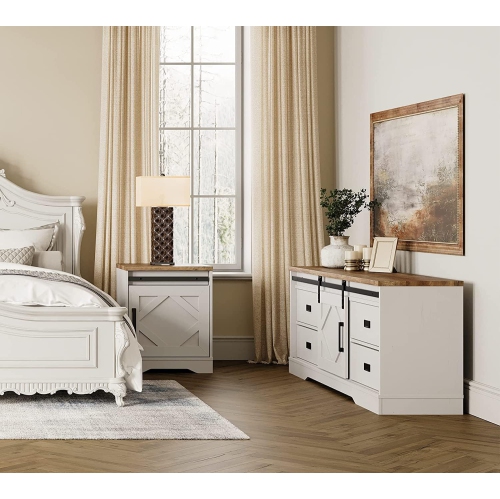 WAMPAT Farmhouse TV Stand and End Table Set of 2,Modern Storage Entertainment Center for TVs Up to 65'',Square Wood Side Table with Drawers for