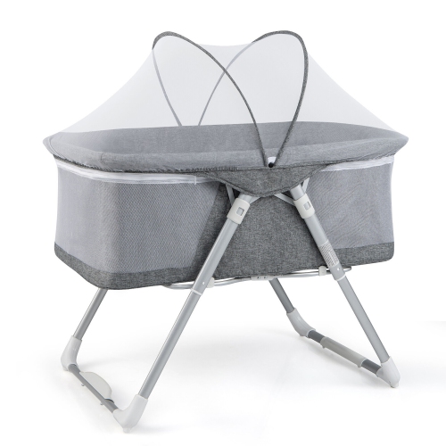 Gymax 2-in-1 Stationary & Rock Bassinet Portable Travel Cradle w/ Mattress & Net