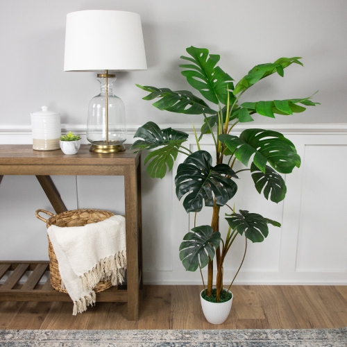 Real Touch™ Artificial Monstera Artificial Plant in a White Textured Pot - 4.25'