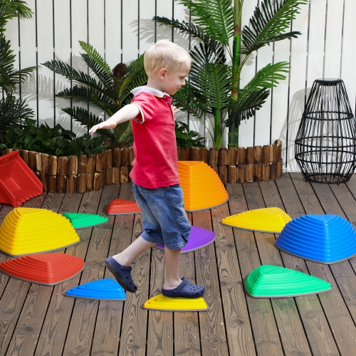 Outsunny 11 PCs Stepping Stones Kids with Non-slip Rubber, Stackable Balance River Stones for Obstacle Course Sensory Play, Outdoor Indoor for 3-8