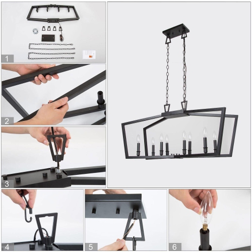 Modern Black Kitchen Island Candlestick Chandelier 37 in. 8-Light Farmhouse Island Dining Room Cage Chandelier