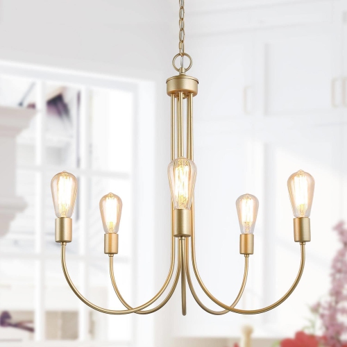 Modern Gold Dining Room Chandelier 25 in. 5-Light Brass Classic Kitchen Pendant Light for the Bedroom