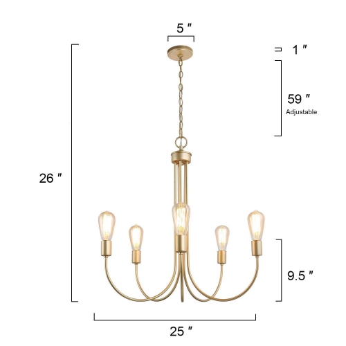 Modern Gold Dining Room Chandelier 25 in. 5-Light Brass Classic Kitchen Pendant Light for the Bedroom