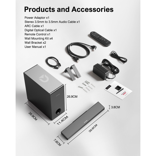 ULTIMEA Nova S40 Sound Bar for TV with Subwoofer, 160W Peak Power, 2.1ch Deep Bass PC Soundbar for Game, Bass Boost, Bluetooth 5.3 TV Sound Bar