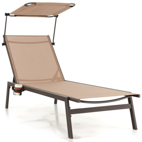 TOPBUY  1PC/2PCs Outdoor Chaise Lounge 6-Position Recliner Lounger With Adjustable Sun Shade & Cup Holder