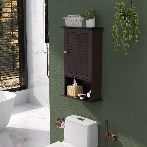Gymax Bathroom Wall Mount Storage Cabinet Single Door w/Height Adjustable Shelf