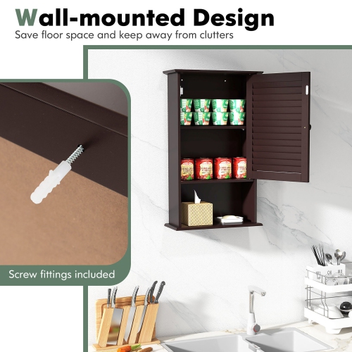 Gymax Bathroom Wall Mount Storage Cabinet Single Door w/Height Adjustable Shelf
