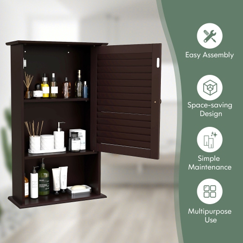 Gymax Bathroom Wall Mount Storage Cabinet Single Door w/Height Adjustable Shelf