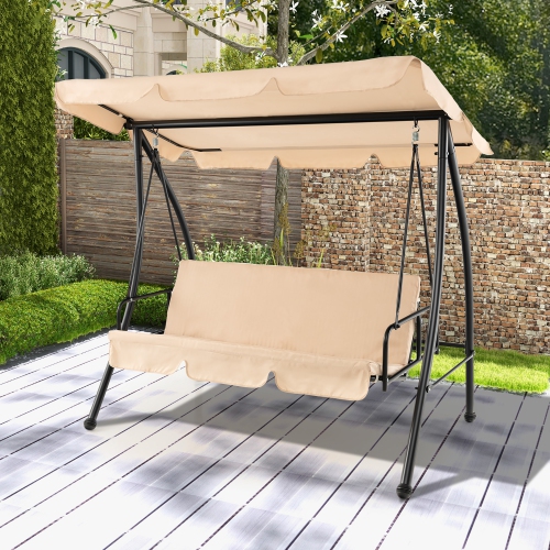 Gymax Outdoor Swing Chair Glider Patio Hammock Converting Flatbed w/ Adjustable Canopy