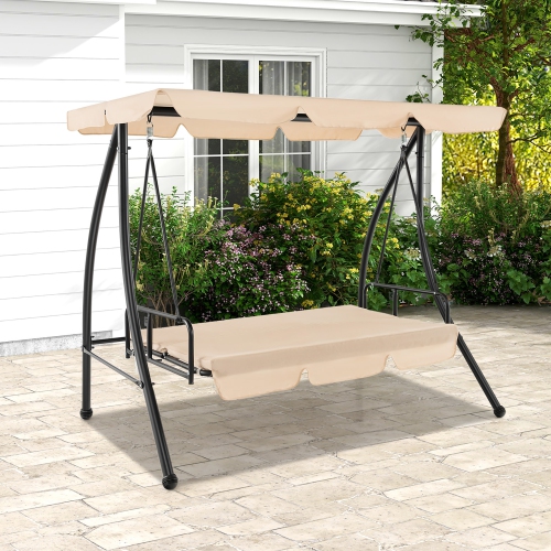 Gymax Outdoor Swing Chair Glider Patio Hammock Converting Flatbed w/ Adjustable Canopy