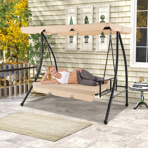 Gymax Outdoor Swing Chair Glider Patio Hammock Converting Flatbed w/ Adjustable Canopy