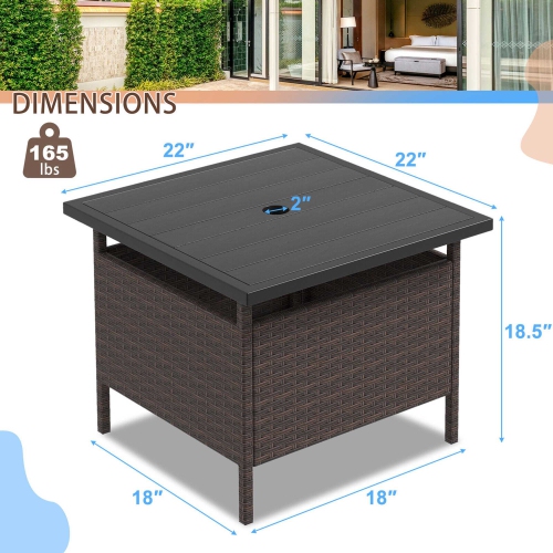 Gymax 22'' Patio Rattan Square Side End Table Garden Bistro Umbrella Stand Table W/Hole