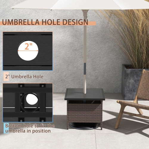 Gymax 22'' Patio Rattan Square Side End Table Garden Bistro Umbrella Stand Table W/Hole