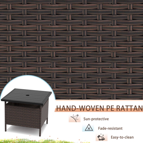 Gymax 22'' Patio Rattan Square Side End Table Garden Bistro Umbrella Stand Table W/Hole