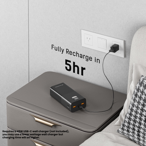 TECHSMARTER 30000mah 65W USB-C Laptop Portable Charger with Samsung Super Fast Charging, Power Bank For iPhone, Galaxy, iPad, MacBook, Chromebook,