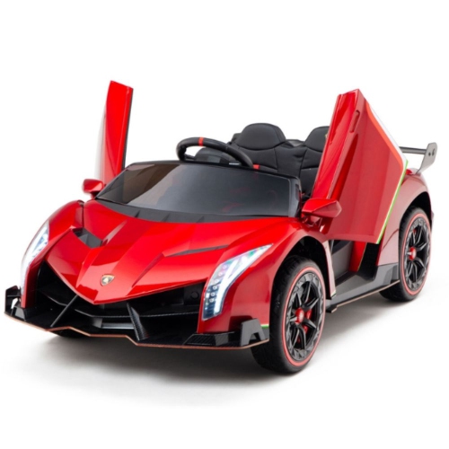 KidsVIP Kids Ride On Lamborghini Veneno 12V Battery Powered 4x4 AWD Remote Control Car: Rubber Wheels, Butterfly Doors, 1 Leather Seat, Music Player,