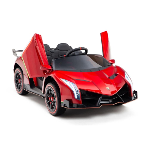 KidsVIP Kids Ride On Lamborghini Veneno 12V Battery Powered 4x4 AWD Remote Control Car: Rubber Wheels, Butterfly Doors, 1 Leather Seat, Music Player,