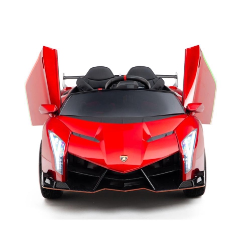KidsVIP Kids Ride On Lamborghini Veneno 12V Battery Powered 4x4 AWD Remote Control Car: Rubber Wheels, Butterfly Doors, 1 Leather Seat, Music Player,