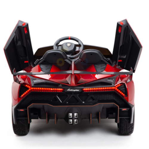 KidsVIP Kids Ride On Lamborghini Veneno 12V Battery Powered 4x4 AWD Remote Control Car: Rubber Wheels, Butterfly Doors, 1 Leather Seat, Music Player,