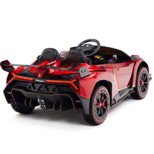 KidsVIP Kids Ride On Lamborghini Veneno 12V Battery Powered 4x4 AWD Remote Control Car: Rubber Wheels, Butterfly Doors, 1 Leather Seat, Music Player,