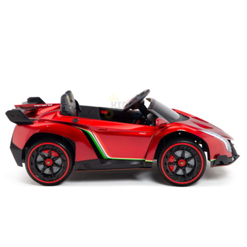 KidsVIP Kids Ride On Lamborghini Veneno 12V Battery Powered 4x4 AWD Remote Control Car: Rubber Wheels, Butterfly Doors, 1 Leather Seat, Music Player,