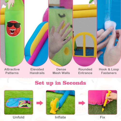 Topbuy 6-In-1 Dry Wet Combo Water Slide Inflatable Bouncy House with Splashing Pool Water Gun & Climbing Wall Blowup Jumping Castle