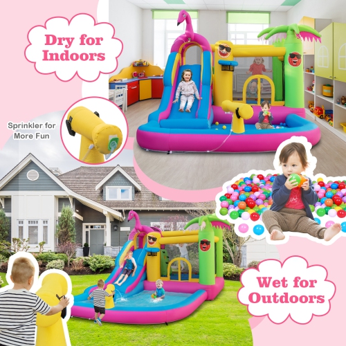 Topbuy 6-In-1 Dry Wet Combo Water Slide Inflatable Bouncy House with Splashing Pool Water Gun & Climbing Wall Blowup Jumping Castle