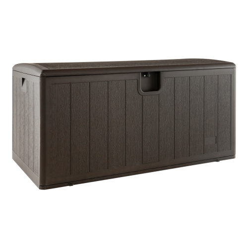 Topbuy 130 Gal Large Resin Deck Box Weather-resistant Resin Box w/ Hydraulic Lift Lid & Lock Hole Storage Bin for Cushions