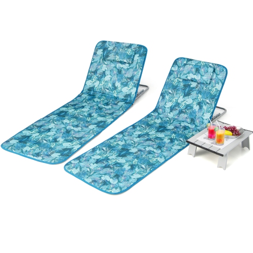 Topbuy 2 Pack Beach Chairs Set with Side Table Folding Backpack Beach Chairs with 5 Adjustable Position Zipper Pocket