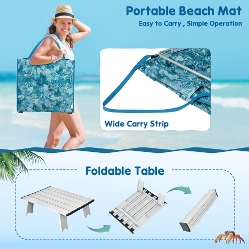 Topbuy 2 Pack Beach Chairs Set with Side Table Folding Backpack Beach Chairs with 5 Adjustable Position Zipper Pocket