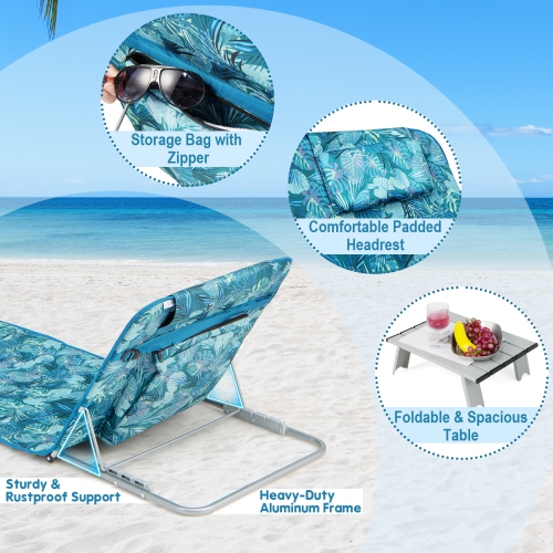 Topbuy 2 Pack Beach Chairs Set with Side Table Folding Backpack Beach Chairs with 5 Adjustable Position Zipper Pocket