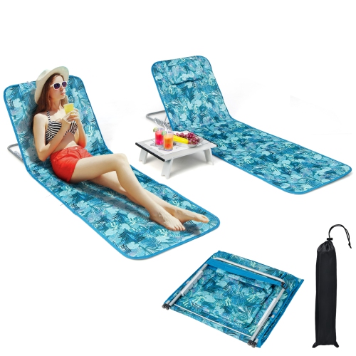 Topbuy 2 Pack Beach Chairs Set with Side Table Folding Backpack Beach Chairs with 5 Adjustable Position Zipper Pocket