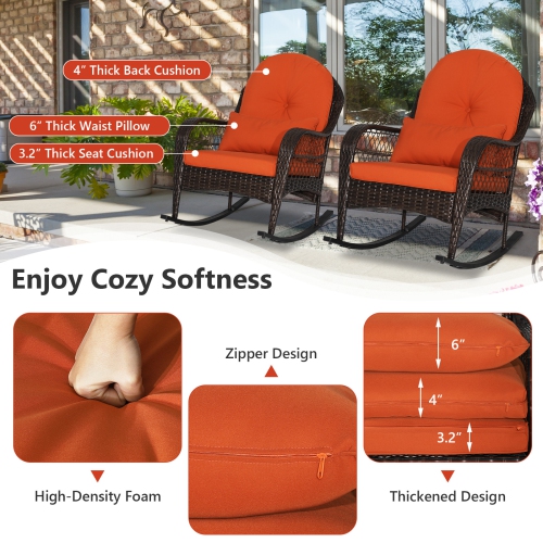 Topbuy 2-Piece Patio Garden Wicker Rattan Rocking Chair Furniture w/ Cushion