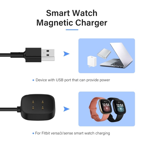 Paquet de 2 câbles naavor compatible avec les modèles Versa 4/Versa 3/Sense 2/Sense 3,28ft de Fitbit, câble de recharge USB de rechange pour montre