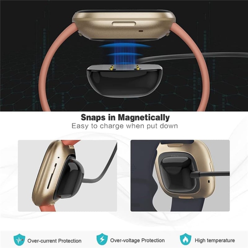 Paquet de 2 câbles naavor compatible avec les modèles Versa 4/Versa 3/Sense 2/Sense 3,28ft de Fitbit, câble de recharge USB de rechange pour montre