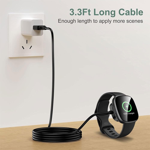 Paquet de 2 câbles naavor compatible avec les modèles Versa 4/Versa 3/Sense 2/Sense 3,28ft de Fitbit, câble de recharge USB de rechange pour montre