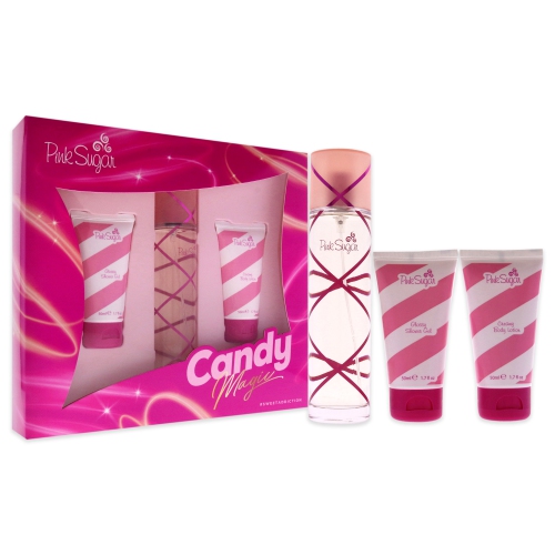 Pink Sugar Candy Magic by Aquolina for Women - 3 Pc Gift Set 3.4oz EDT Spray, 1.7oz Glossy Shower Gel, 1.7oz Creamy Body Lotion
