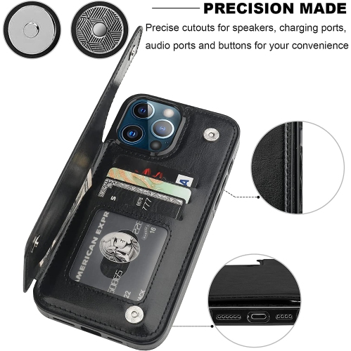 TEDLIN Leather Wallet Case For iPhone 13 PRO MAX Case with Card Holder PU Leather Kickstand Card Slots Case Double Magnetic Clasp and Durable