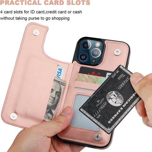 TEDLIN Leather Wallet Case For iPhone 13 PRO MAX Case with Card Holder PU Leather Kickstand Card Slots Case Double Magnetic Clasp and Durable