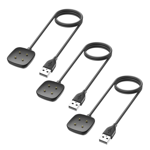 navor 3 Pack Cable Compatible with Fitbit Versa 4/Versa 3/Sense 2/Sense 3.28ft Charging Cable, Smartwatch Replacement USB Charging Cable - Black
