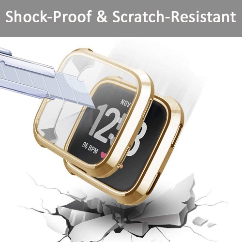 Soft TPU Plated Screen Protector Cover Case Scratch-Proof All-Around Protective Bumper Shell Compatible with Fitbit Versa Smartwatch Accessories